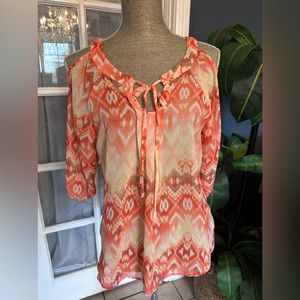 BCX Orange/White Sheer Top, Size S